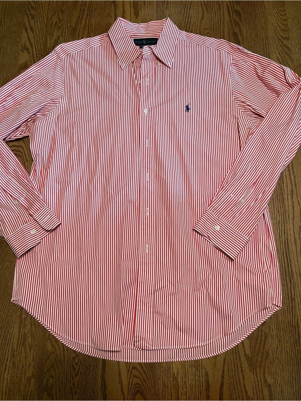 Polo by Ralph Lauren Men's Red Stripe Dress Shirt Large Polished Cotton